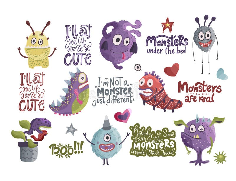 Cute Cartoon Monsters. Vector. Stock Vector - Illustration of horn,  comiool: 133463371