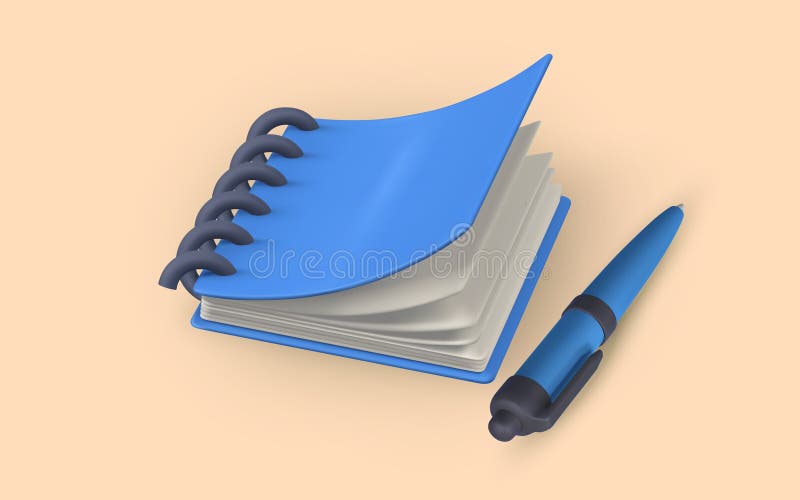 Cute cartoon notepad and pen. Realistic 3d school object. Vector illustration vector illustration