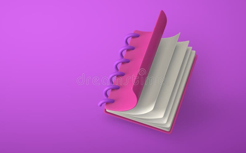 Cute cartoon notepad. Realistic 3d school object. Vector illustration royalty free illustration