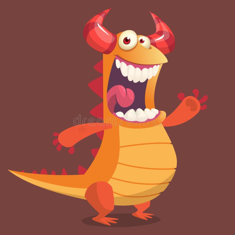 Cute orange dragon cartoon stock illustration. Illustration of head