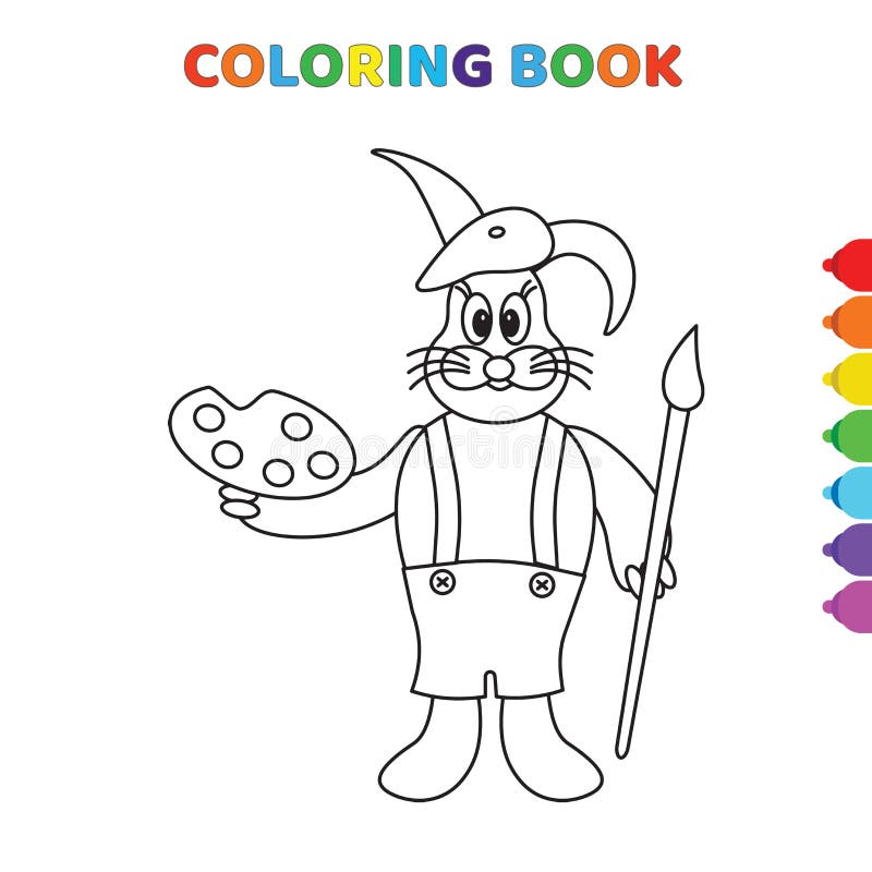 Premium Vector  Rabbit artist with easel childrens coloring page