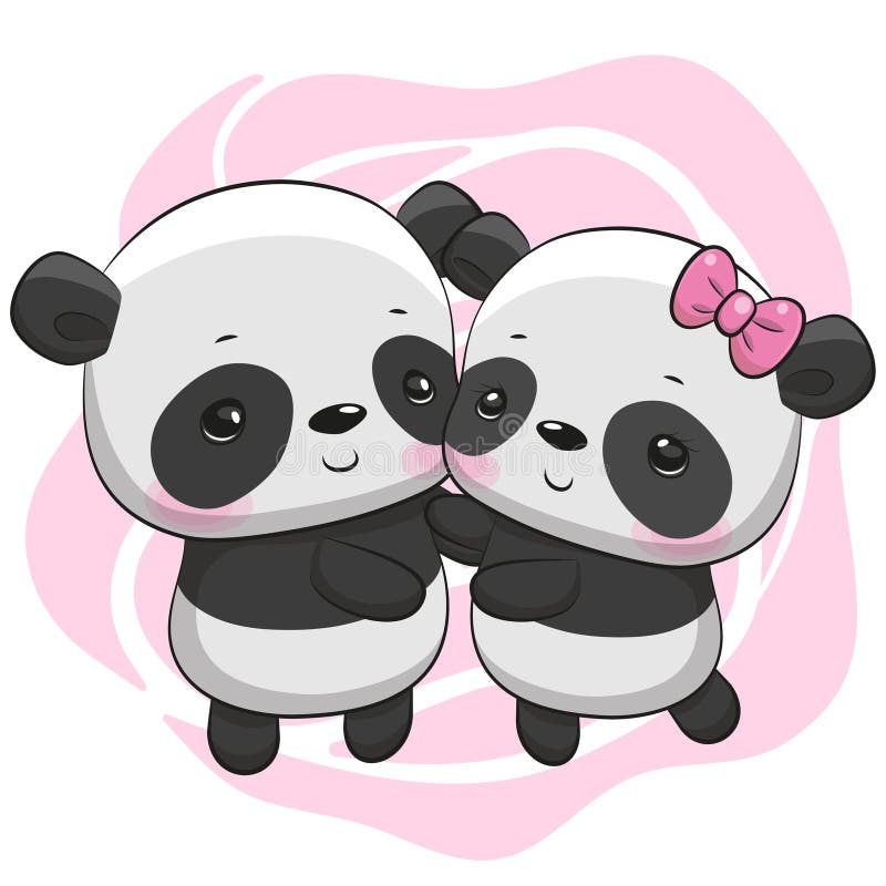 Cute Cartoon Pandas on a rose background royalty free illustration