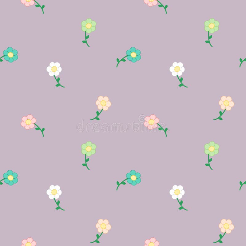  Cute  Cartoon  Pastel Daisy Flowers  Seamless Pattern 