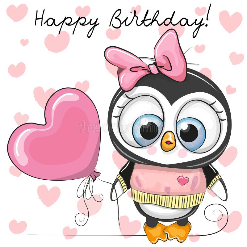 Cute Cartoon Penguin Girl with a balloon