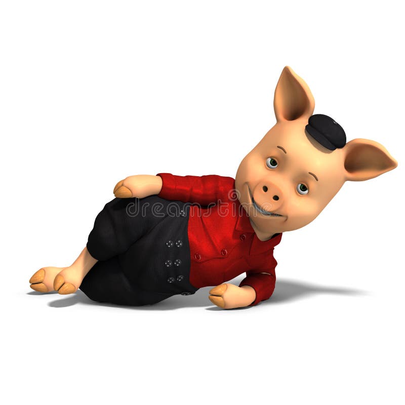 Cute cartoon pig with clothes