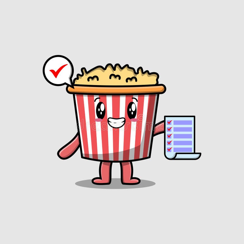Cute Cartoon Popcorn Holding Checklist Note Stock Vector - Illustration of  drawing, form: 257706504
