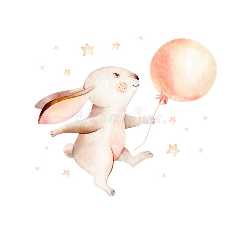 Cute dreaming cartoon rabbit animal hand drawn watercolor bunny illustration. kids nursery wear fashion design, baby shower invitation card. Cute dreaming cartoon rabbit animal hand drawn watercolor bunny illustration. kids nursery wear fashion design, baby shower invitation card.