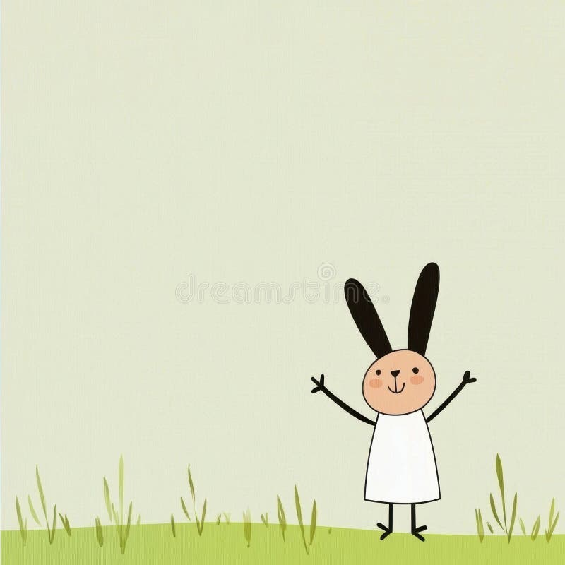 Cute cartoon rabbit character with joyful expression on light green background, perfect for children\'s design projects stock illustration