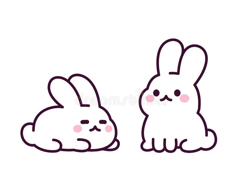 Two Cute White Baby Rabbits. Illustration Stock Vector - Illustration ...