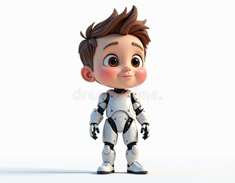 Cute Cartoon Robot Boy 3D hacer a niños como la tecnología de futuro de IA. Robot robot de dibujos animados 3D Hacerle niño tipo AI Future Technology generador Ai