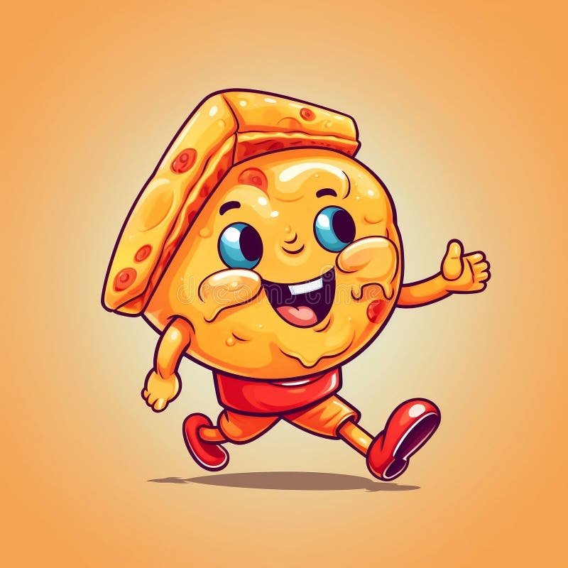 Cute Cartoon Running Pizza Character. Generative AI Stock Illustration