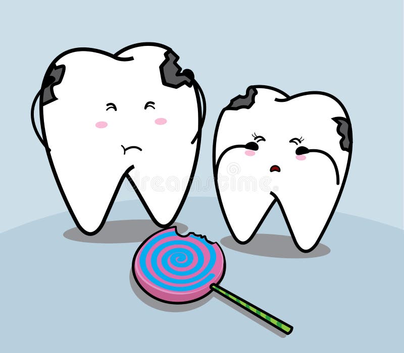Cute cartoon sad tooth and candy vector illustration