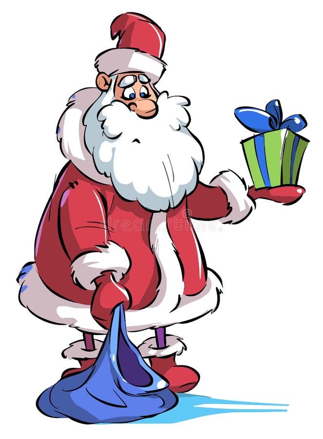 Cute Cartoon Santa Claus Sad with an Empty Bag and One Gift Stock Vector - Illustration of tired, stress: 202554932 Cute Cartoon Santa Claus Sad with an Empty Bag and One Gift Stock Vector - Illustration of tired, stress: 202554932