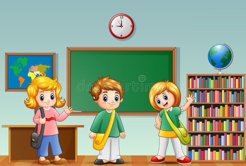 Cute cartoon school kids in a classroom stock illustration Cute cartoon school kids in a classroom stock illustration