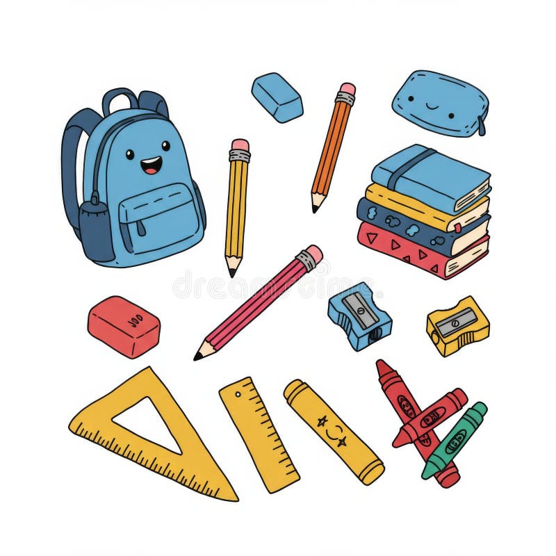 Cute Cartoon School Supplies Illustration vector illustration