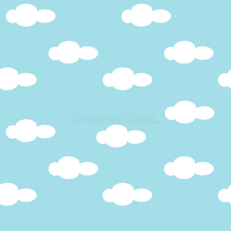 Cute Cartoon Seamless Pattern With White Clouds On A Light Blue Sky ...