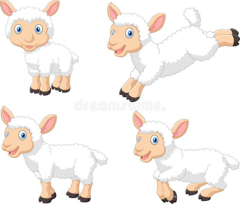 Illustration of Cute cartoon sheep collection set, isolated on white background. Sweet lamb cartoon vectors