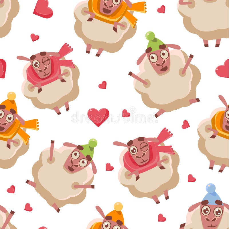 Cute Cartoon Sheep Seamless Pattern, Design Element Can Be Used for Fabric, Wallpaper, Packaging Vector Illustration stock illustration Cute Cartoon Sheep Seamless Pattern, Design Element Can Be Used for Fabric, Wallpaper, Packaging Vector Illustration stock illustration
