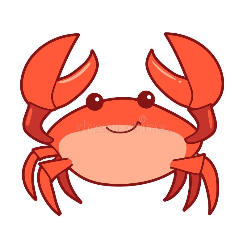 Vector hand drawn cartoon illustration of a cute smiling happy crab character, lifting up claws, isolated on white background. Vector hand drawn cartoon illustration of a cute smiling happy crab character, lifting up claws, isolated on white background.