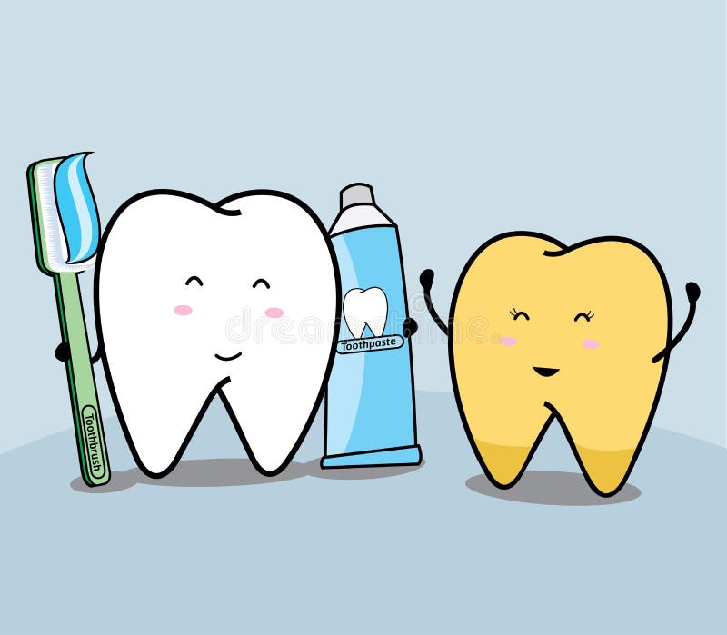 Cute cartoon Smiling tooth and brushing teeth royalty free illustration