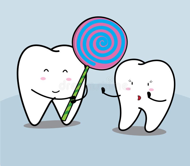 Cute cartoon Smiling tooth and candy stock illustration
