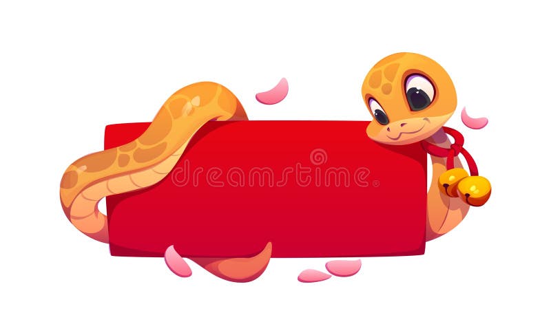 Cute cartoon snake with red rectangular banner stock illustration