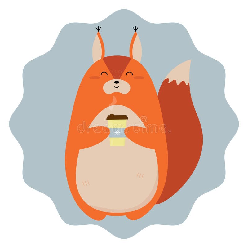 A Cute Cartoon Squirrel with a Coffee Stock Vector Illustration of