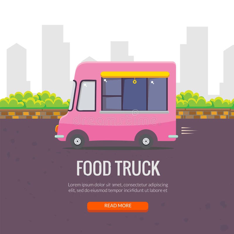 Cute Cartoon Street Food Vending Truck in the City Stock Vector