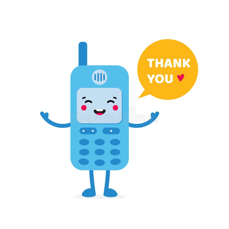 Cute Cartoon Style Blue Retro Mobile Phone Character with Speech Bubble  Saying Thank You, Showing Appreciation, Gratitude Stock Vector -  Illustration of phone, antenna: 242471576