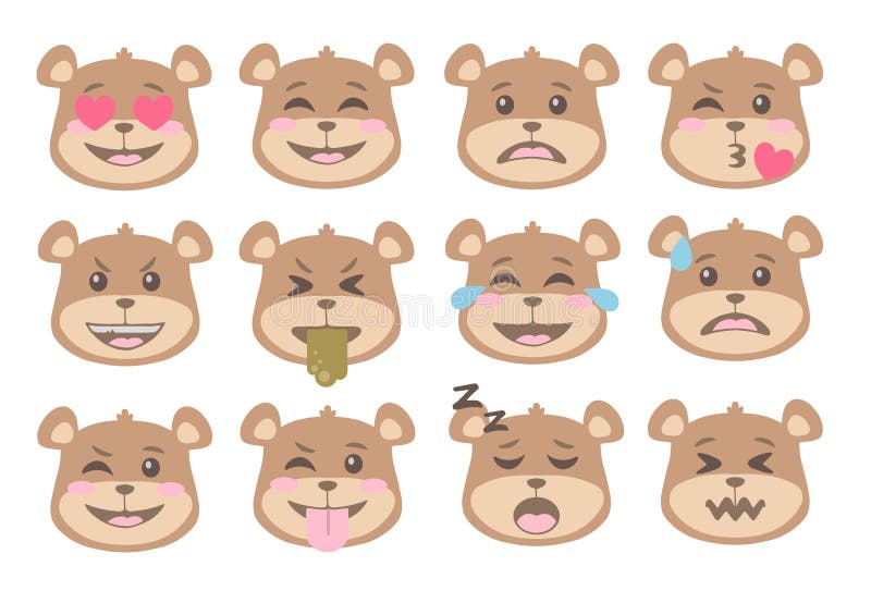 Cute cartoon style brown bear faces with different expression emoticon icon vectors set royalty free illustration Cute cartoon style brown bear faces with different expression emoticon icon vectors set royalty free illustration