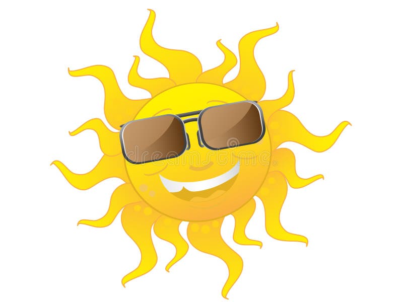 Cute Cartoon Sun Wearing Sunglasses Stock Vector - Illustration of