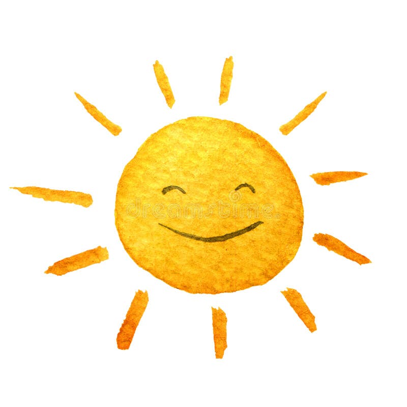 Cute Cartoon Sunshine. Hand Drawn Watercolor Illustration Smiling Sun.  Stock Illustration - Illustration of pattern, graphic: 82194633