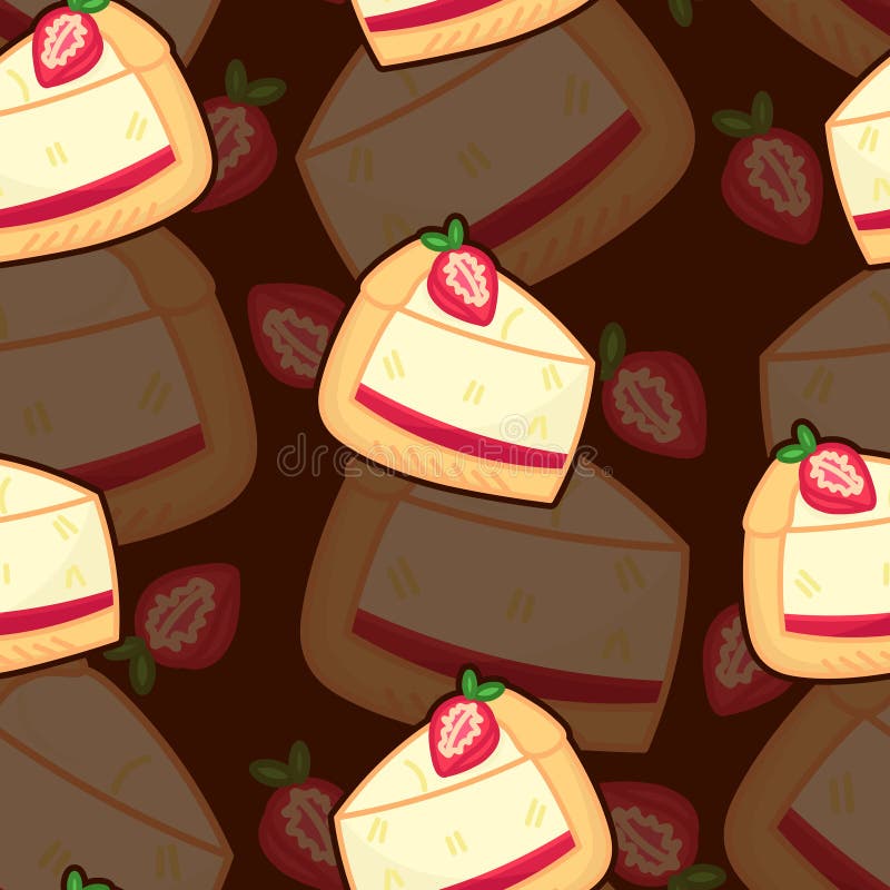 Cute cartoon sweet tasty cheese cake seamless pattern on dark brown background, for food delivery royalty free illustration Cute cartoon sweet tasty cheese cake seamless pattern on dark brown background, for food delivery royalty free illustration