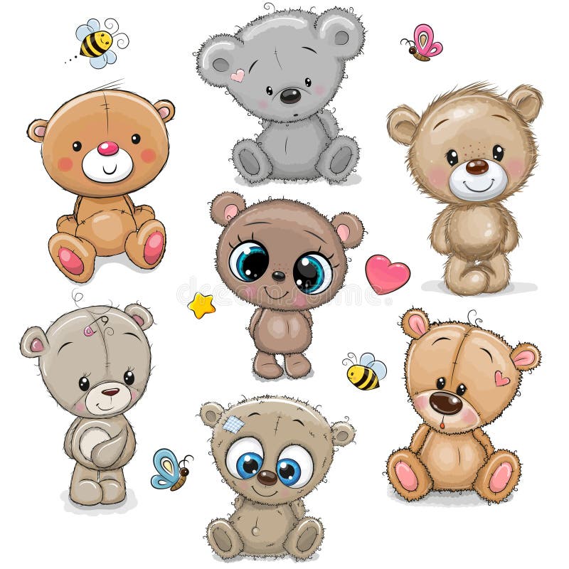 Set of Teddy Bears Isolated on a White Background Stock Vector ...