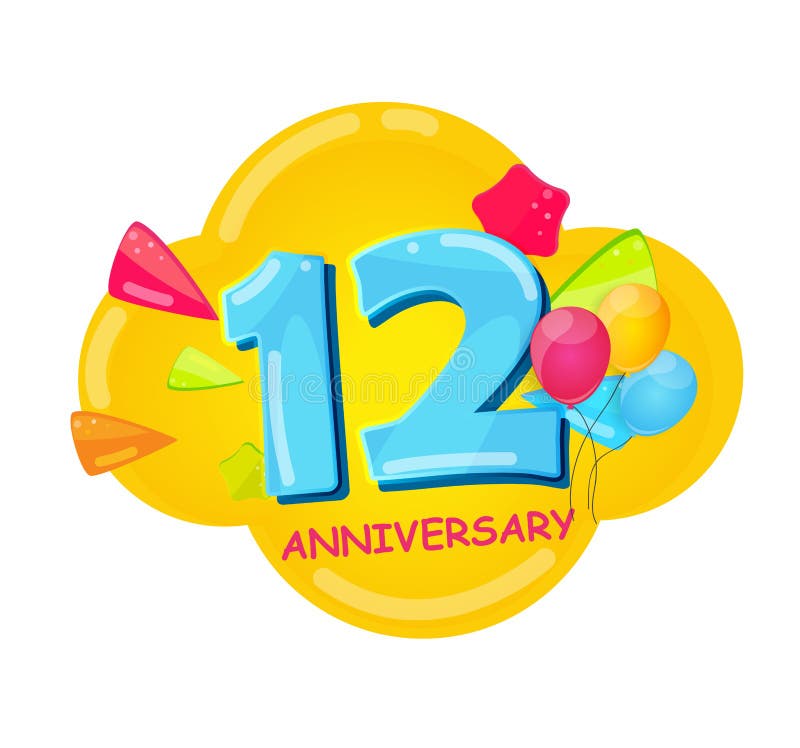 Cute Cartoon Template 12 Years Anniversary Vector Illustration Stock ...