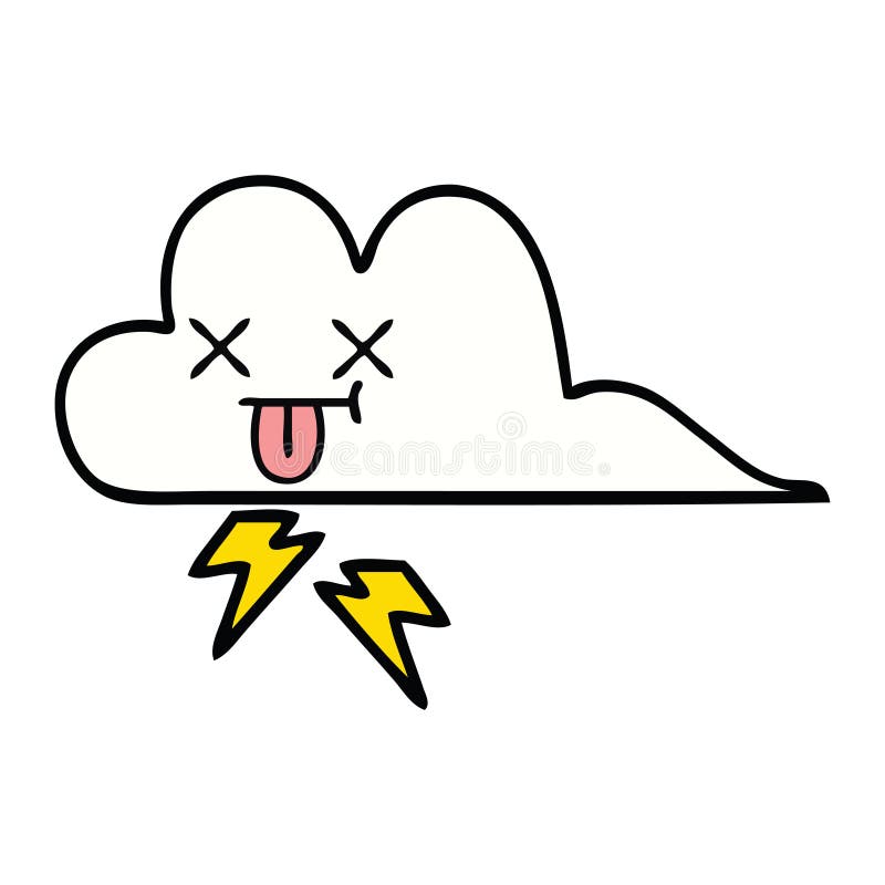 Cute cartoon thunder cloud stock vector. Illustration of artwork ...