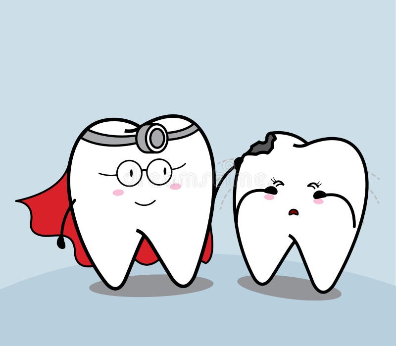 Cute cartoon tooth and dentist stock illustration