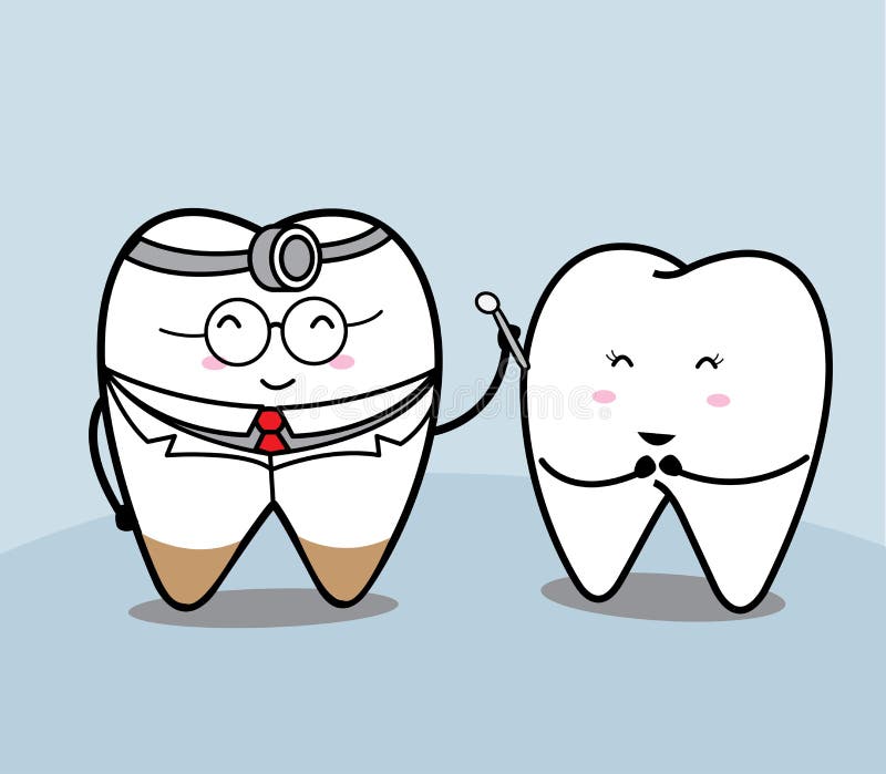 Cute cartoon tooth and dentist vector illustration