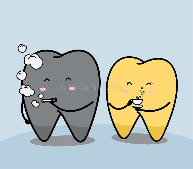 Cute cartoon tooth Smoke and coffee stock illustration