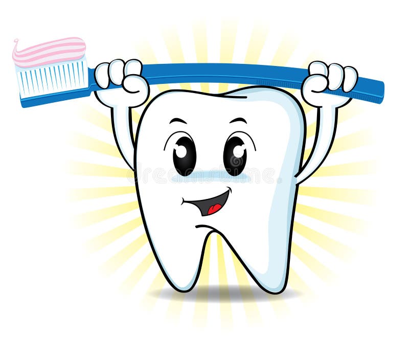 Cute cartoon tooth and toothbrush vector illustration
