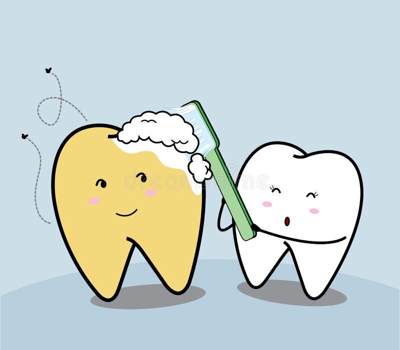 Cute cartoon tooth and yellow tooth royalty free illustration