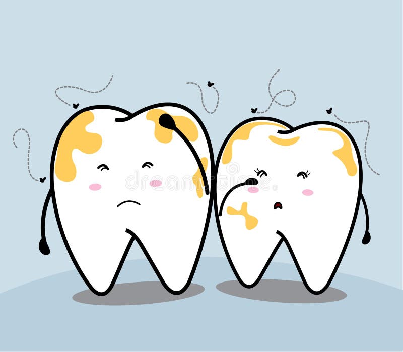 Cute cartoon tooth and yellow tooth stock illustration