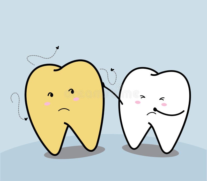 Cute cartoon tooth and yellow tooth stock illustration