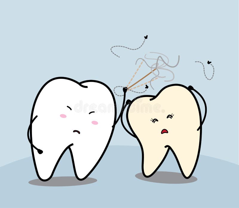 Cute cartoon tooth and yellow tooth vector illustration