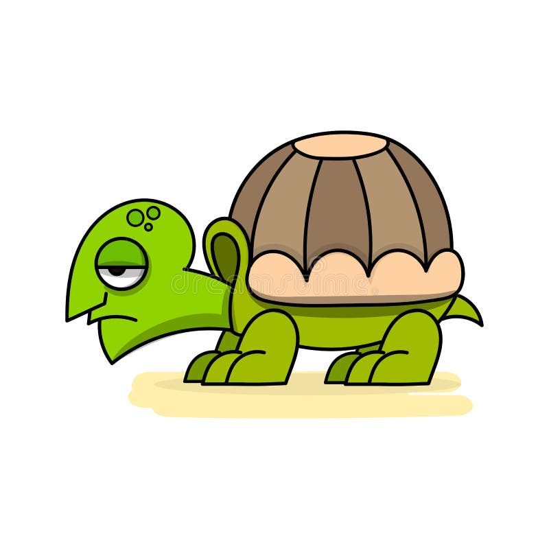 Cute Cartoon Turtle Vector Illustration On White ...