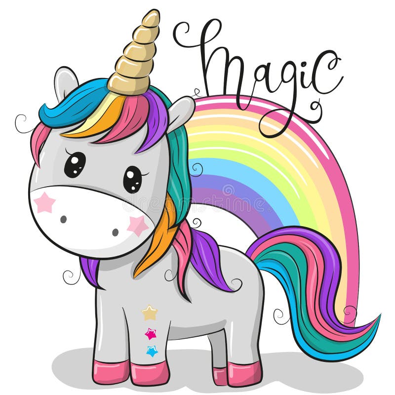 Cute unicorn with pink mane simple cartoon vector illustration