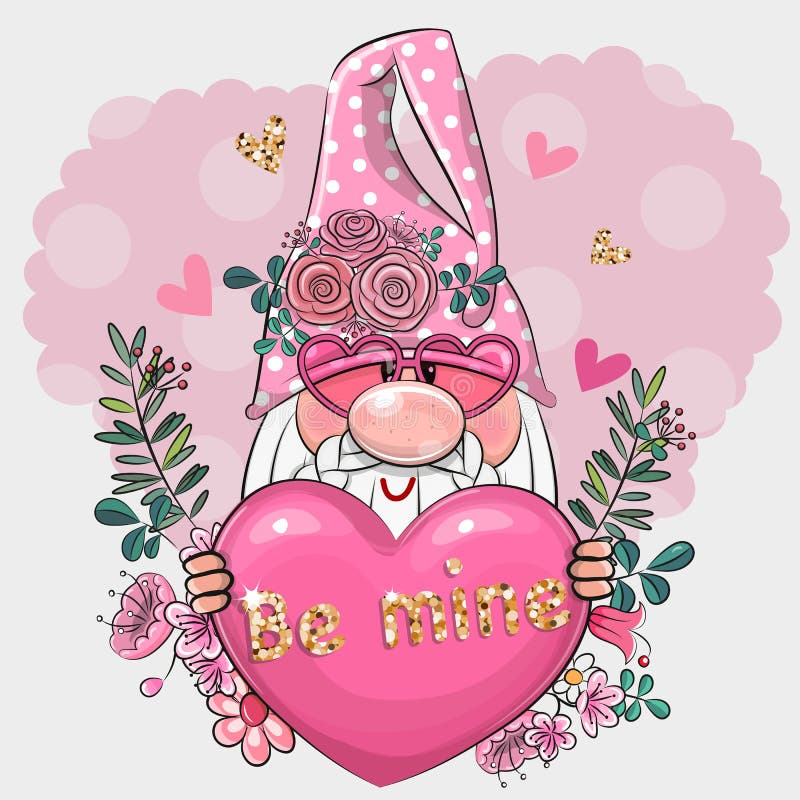 Cartoon Valentine gnome with heart
