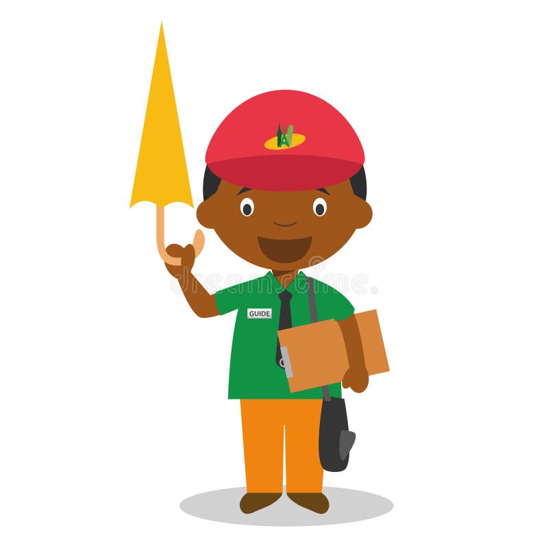 Cute cartoon vector illustration of a black or african american male touristic guide vector illustration Cute cartoon vector illustration of a black or african american male touristic guide vector illustration