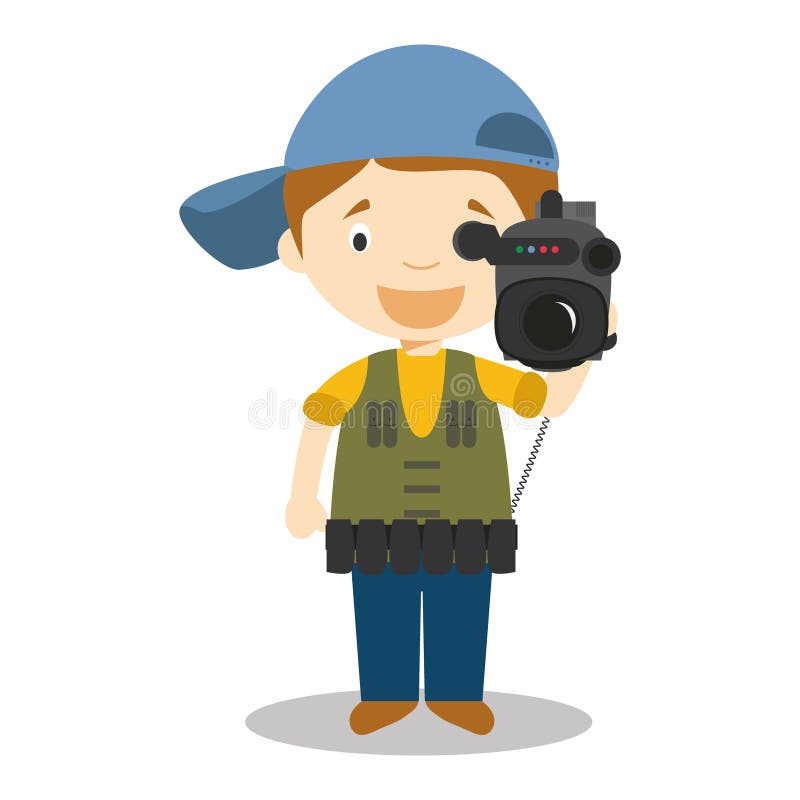 Cute Cartoon Vector Illustration of a Cameraman Stock Vector - Illustration  of broadcast, children: 69003950