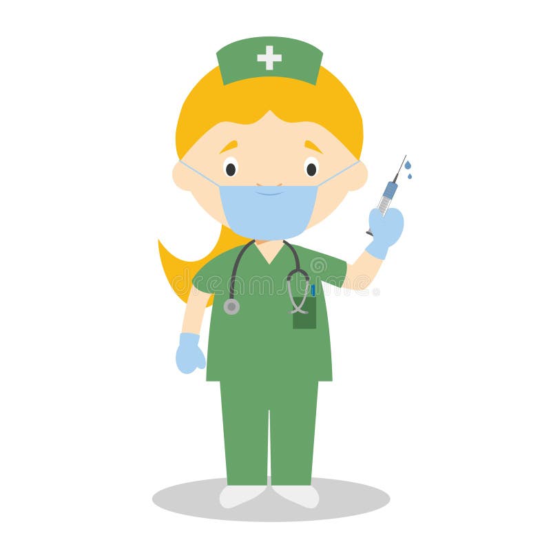 Vector illustration of a nurse with surgical mask and latex gloves as protection against a health emergency stock illustration Vector illustration of a nurse with surgical mask and latex gloves as protection against a health emergency stock illustration